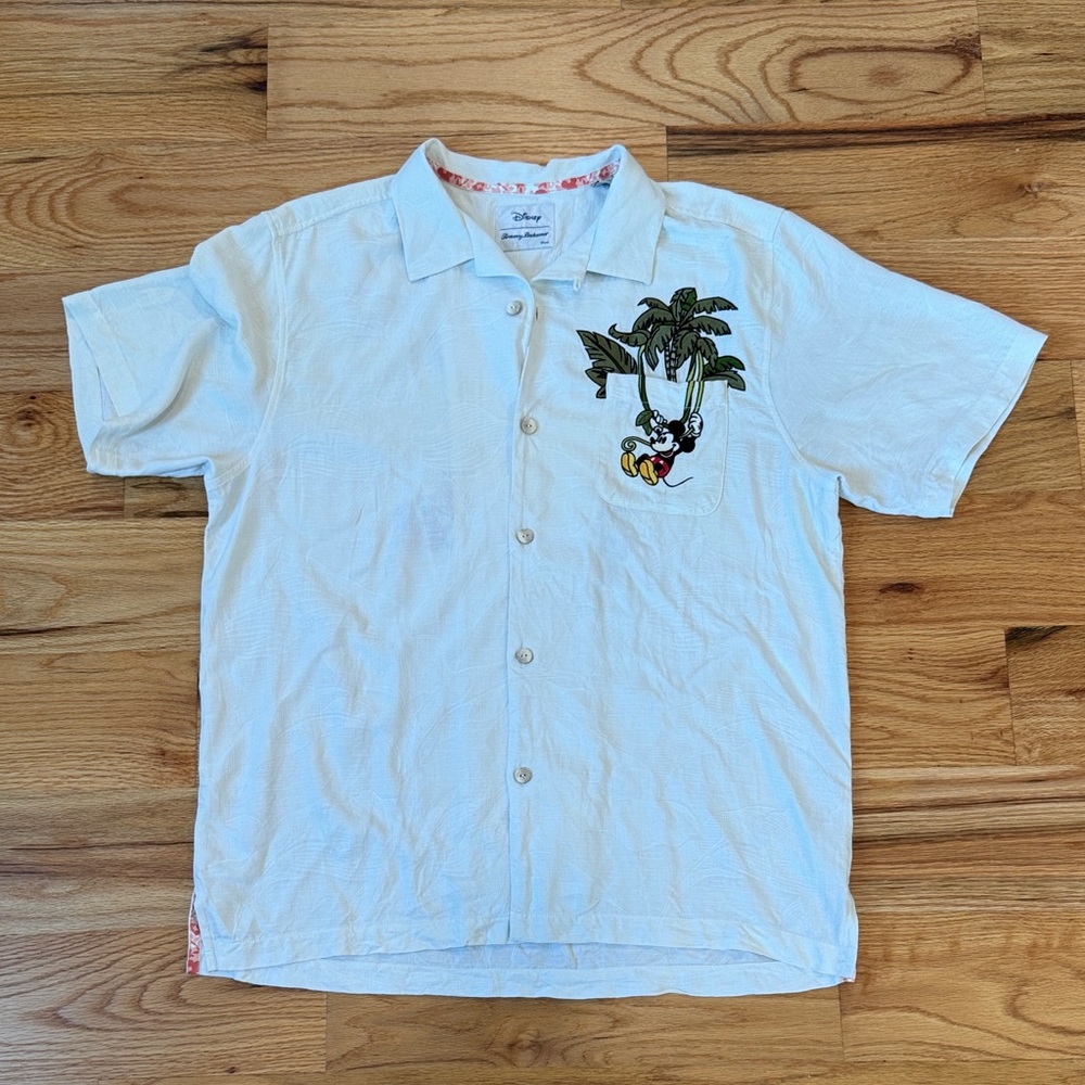 Tommy Bahama Disney Men's Cream Short Sleeve Shirt Large